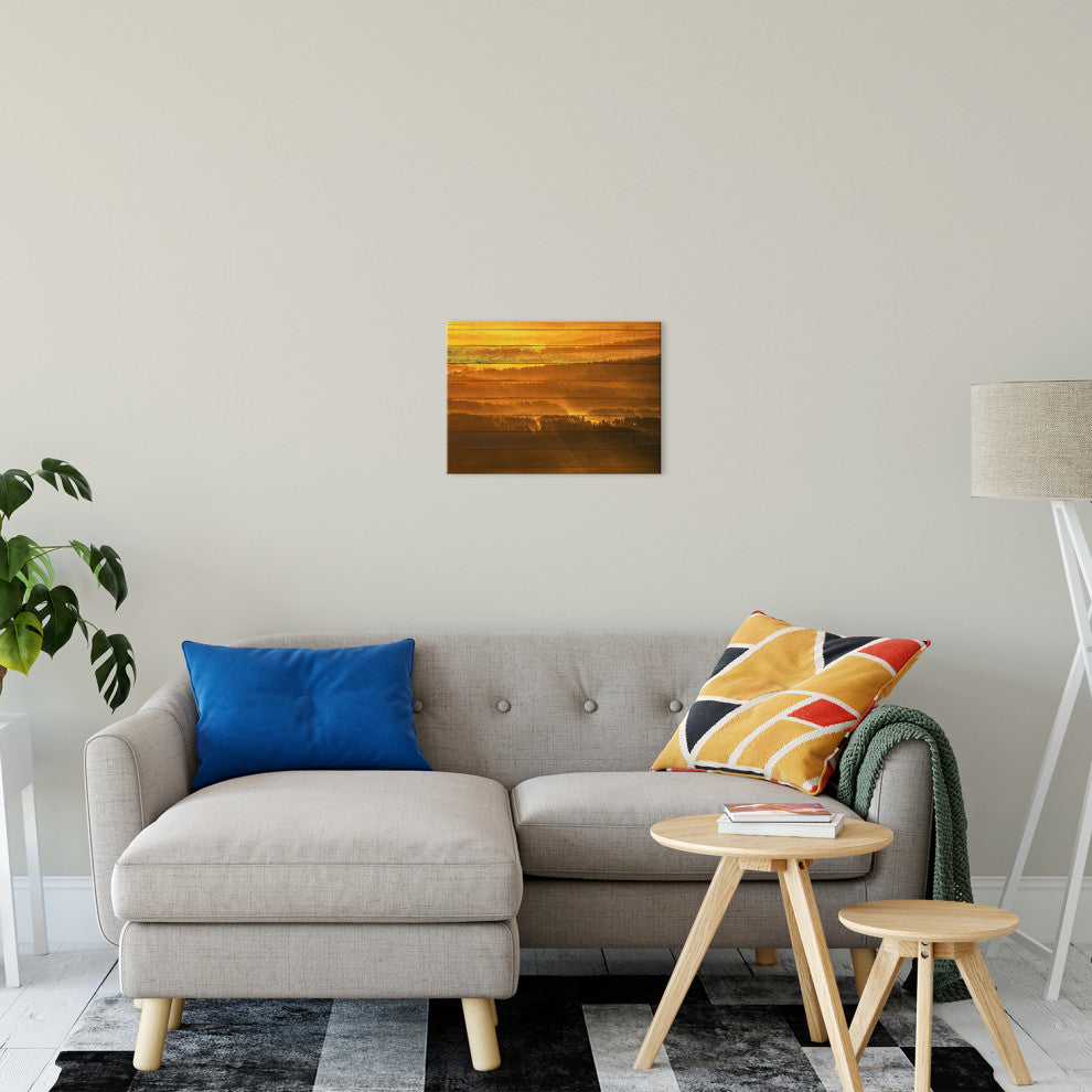 Faux Wood Golden Mist Valley - Hills & Mountain Range Canvas Prints, 12" X 16"