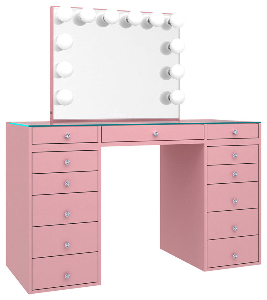 SlayStation Plus 2.0 Tabletop Vanity Table, Light Pink, Frosted Led