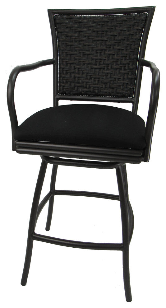 Outdoor Patio Swivel Armless Counter Stool, Erin, Black Linen, Brown, 26"