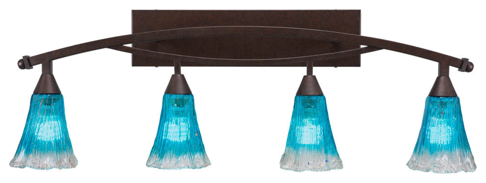 Bow 4 Light Bath Bar, 5.5" Teal Crystal Glass