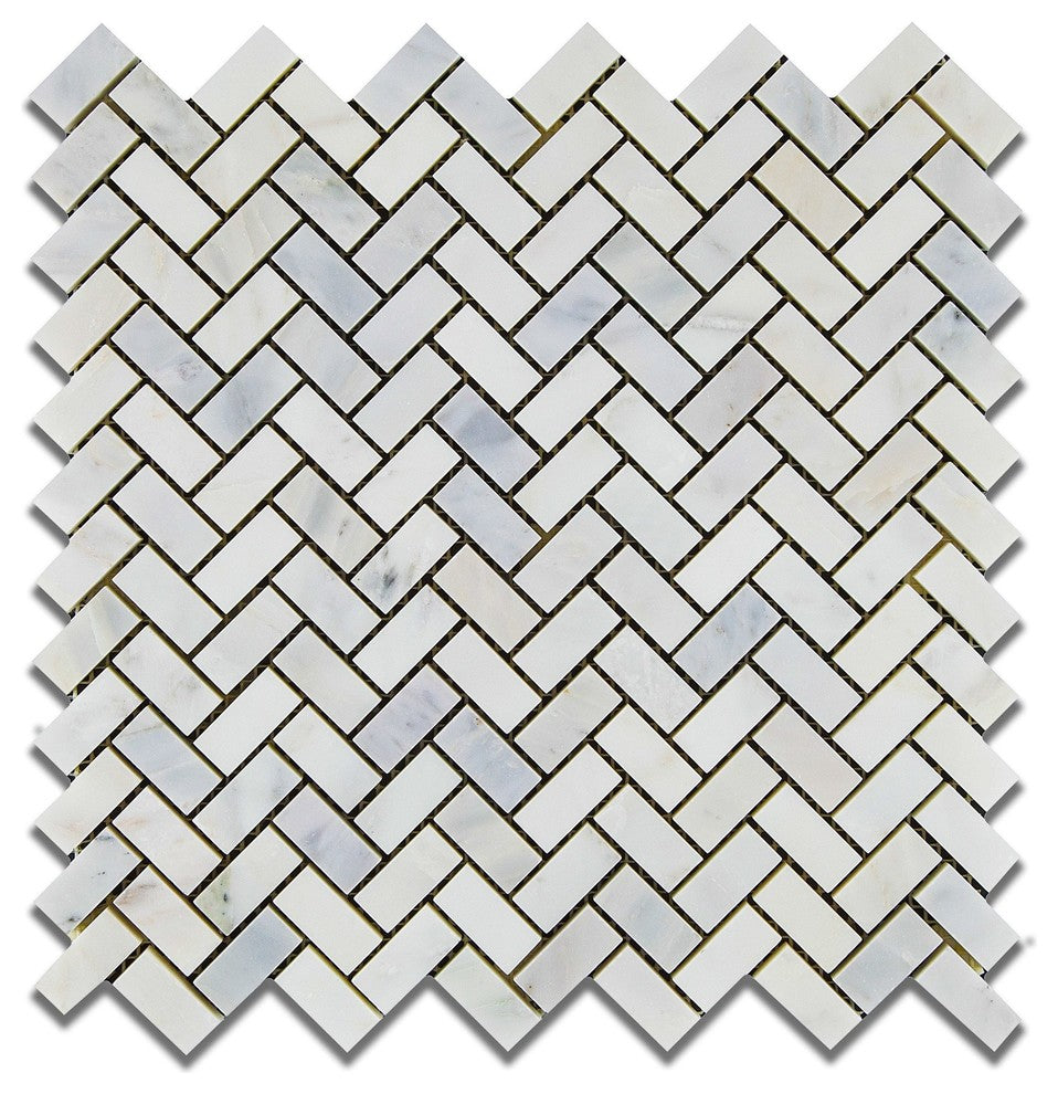 Oriental White / Asian Statuary Marble Polished Mini Herringbone Mosaic Tile