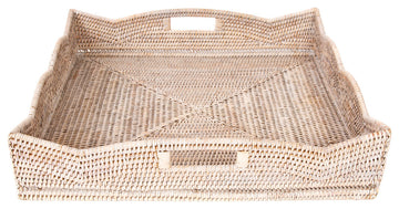 Artifacts Rattan™ Scallop Collection Square Tray With Cutout Handles, White Wash, 20"x20"x4.5"