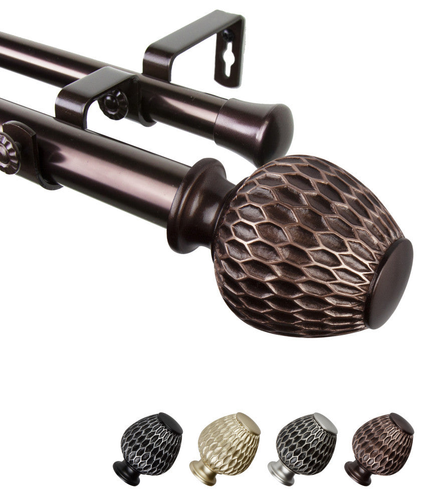 Telmo 1" Double Curtain Rod, Bronze, 28-48"