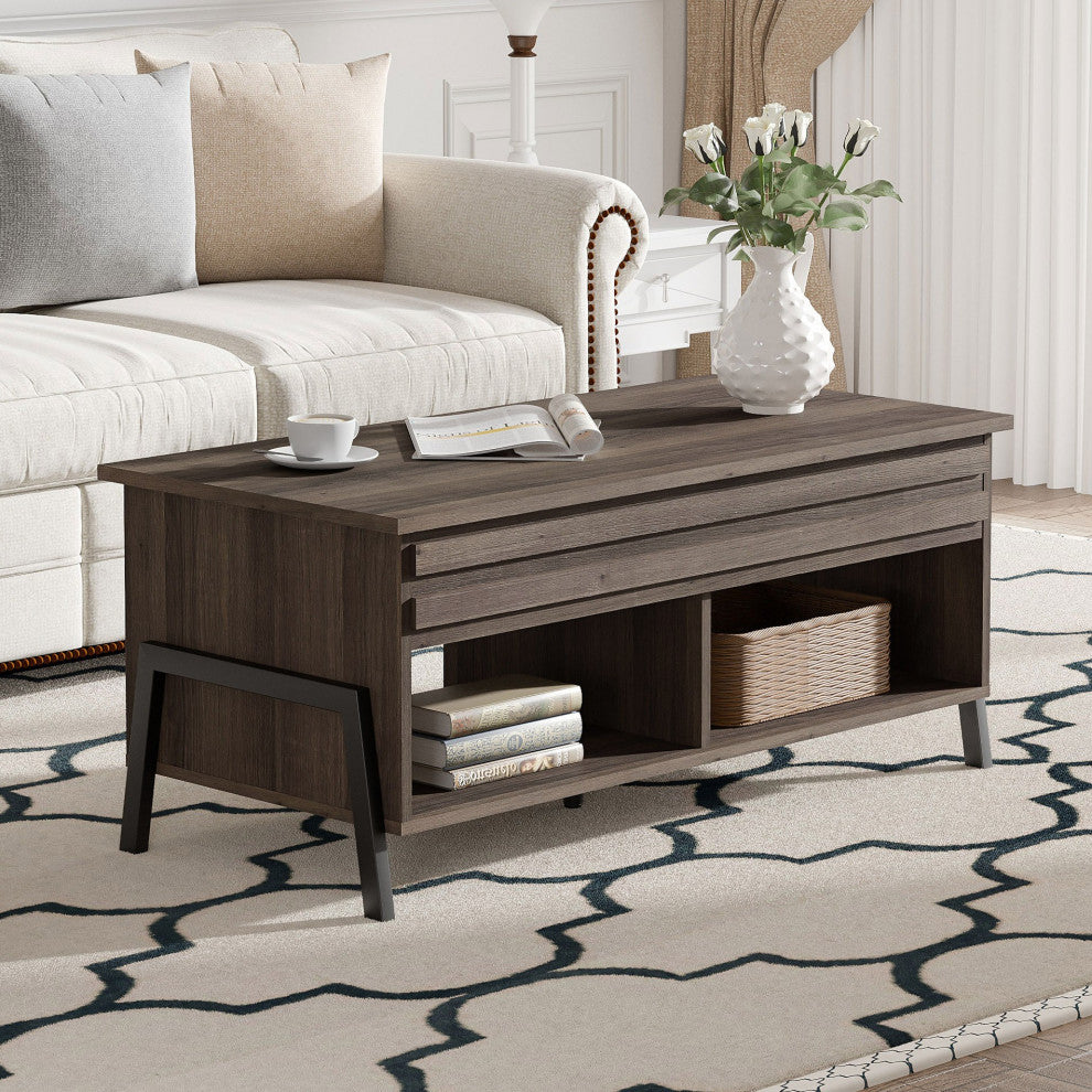 Brown Wooden Coffee Table With Lift Top