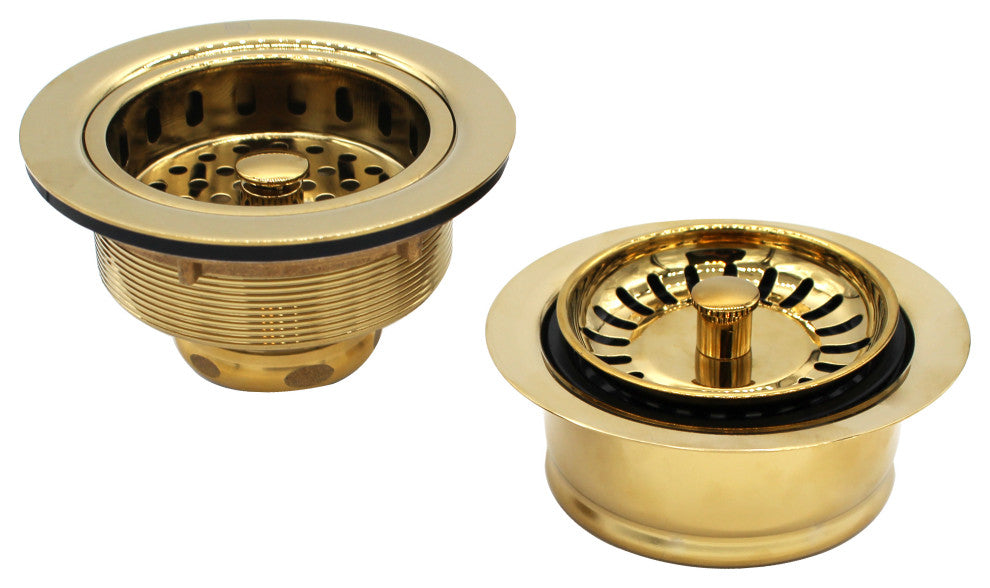CO2165S 3.5" Post Style, Kitchen Sink Basket Strainer, Polished Brass