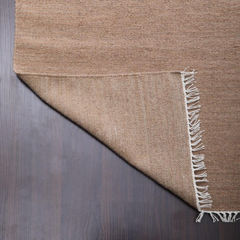 HAND WOVEN FLAT WEAVE KILIM WOOL ECO-FRIENDLY AREA RUGS-Solid,Light Brown