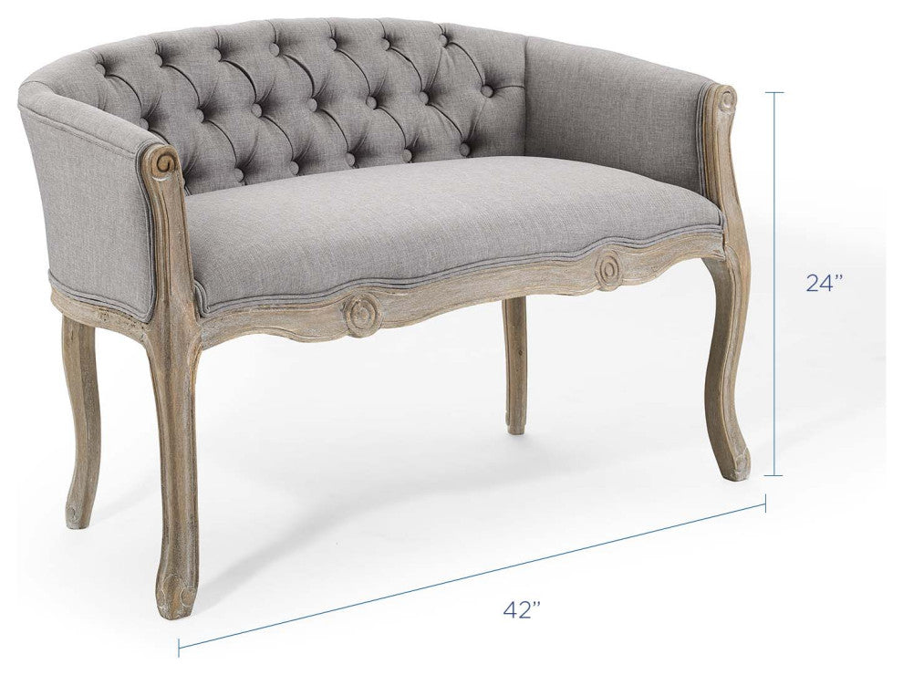 French Vintage Loveseat Sofa, Fabric, Wood, Gray, Modern, Lounge