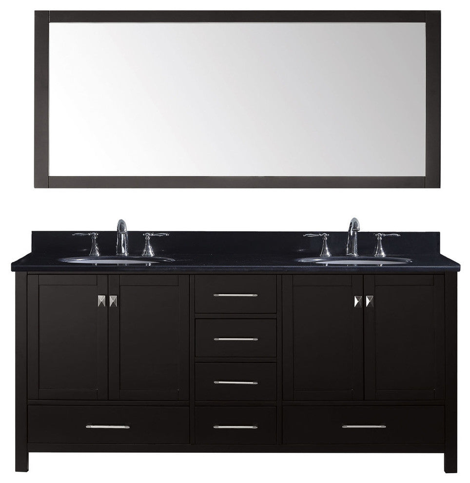 Virtu Caroline Avenue 72" Double Bathroom Vanity, Espresso, Mirror