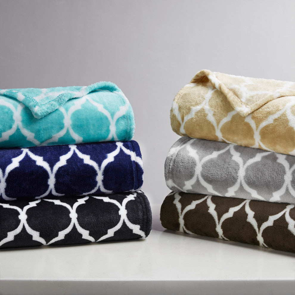 Madison Park Print Microlight Brushed Throw, Gray