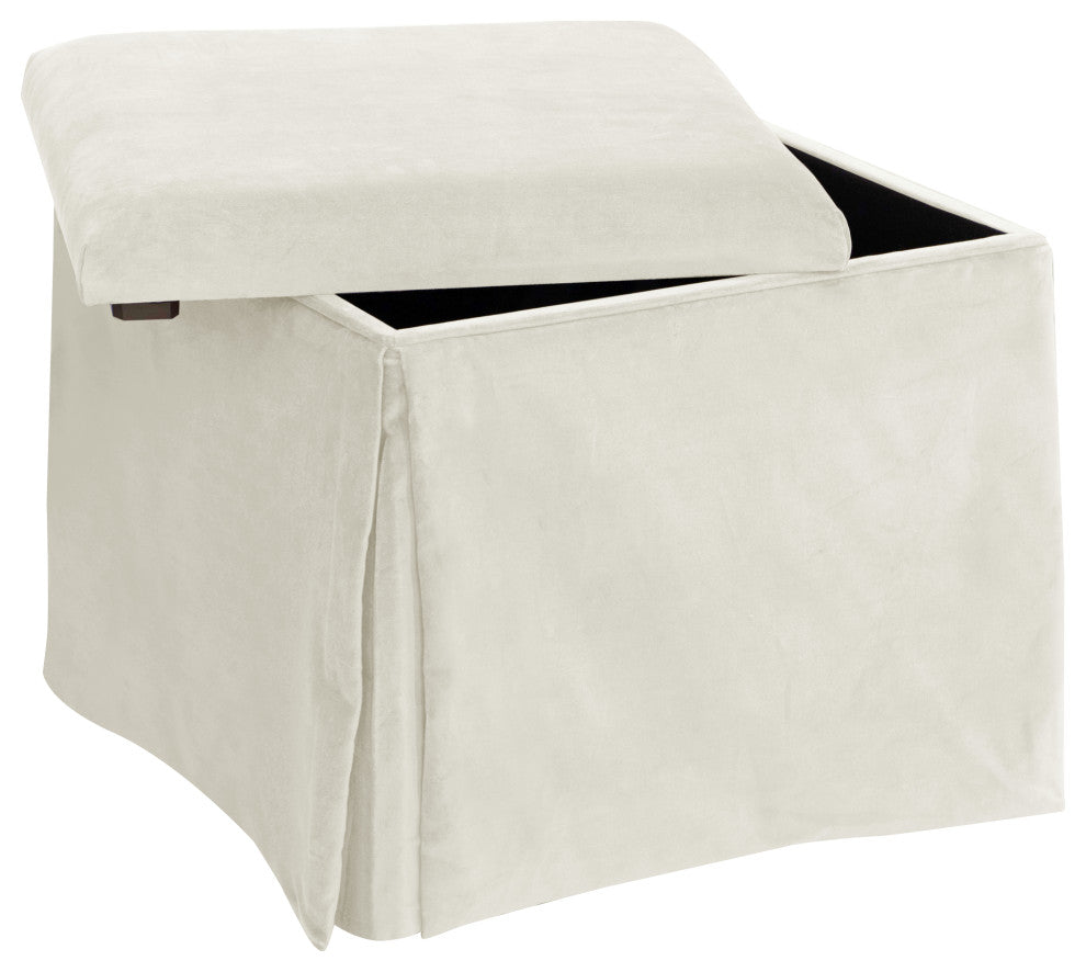 Ivy Skirted Storage Ottoman, Regal Antique White