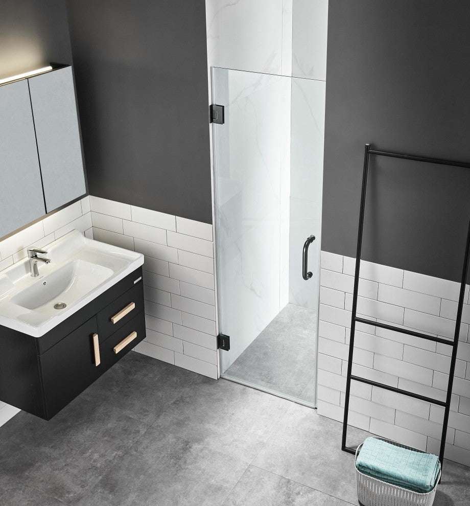 Passion Series 30 in. W x 72 in. H Frameless Hinged Shower Door in Matte Black