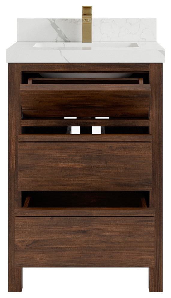 Elizabeth 24 Single Sink Bath Vanity in Dark Walnut Teak 2" Calacatta Laza
