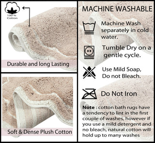 Allure Collection Absorbent Cotton Machine Washable Rug, 2-Piece Set, Linen