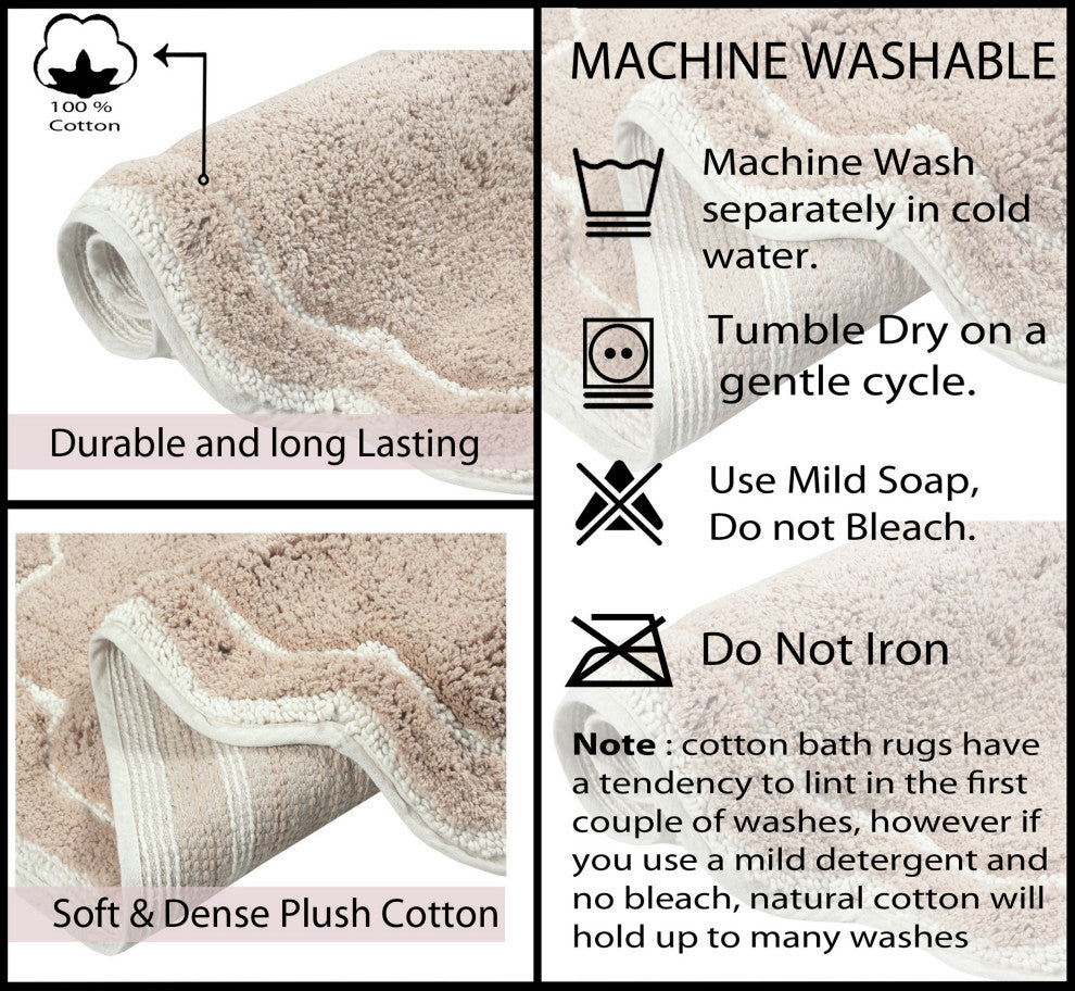 Allure Collection Absorbent Cotton Machine Washable Rug, 2-Piece Set, Linen