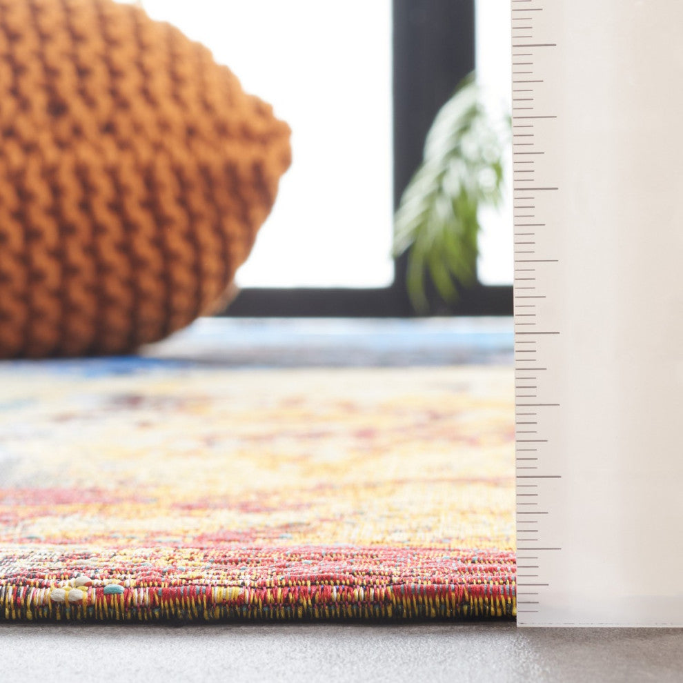 Safavieh Barbados Collection Indoor-Outdoor, BAR540 Rug, Blue/Rust/Gold, 6'6" Square