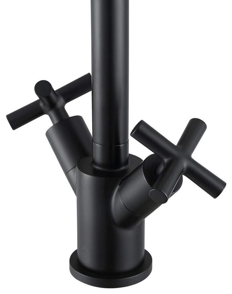 Ancona Ava Single Hole Cross Handle Bathroom Faucet, Matte Black Finish