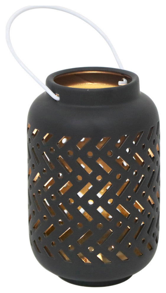 7.5In Led Chevron Ceramic Lantern