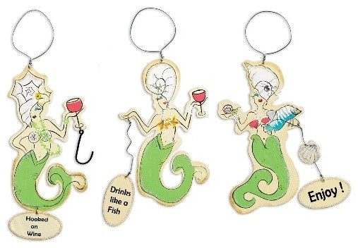 Make a Splash Drink Like a Fish Mermaids Wine Bottle Charms Set of 3