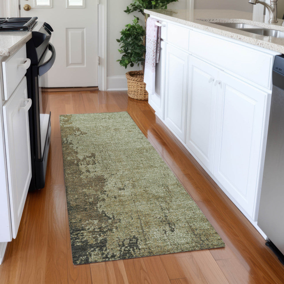 Machine Washable Indoor/Outdoor Chantille ACN1904 Olive 2'3" x 7'6" Runner Rug