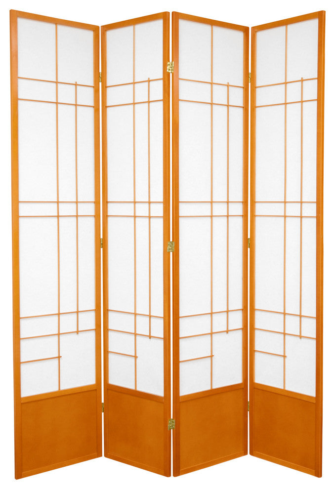 7' Tall Eudes Shoji Screen, Honey, 4 Panels