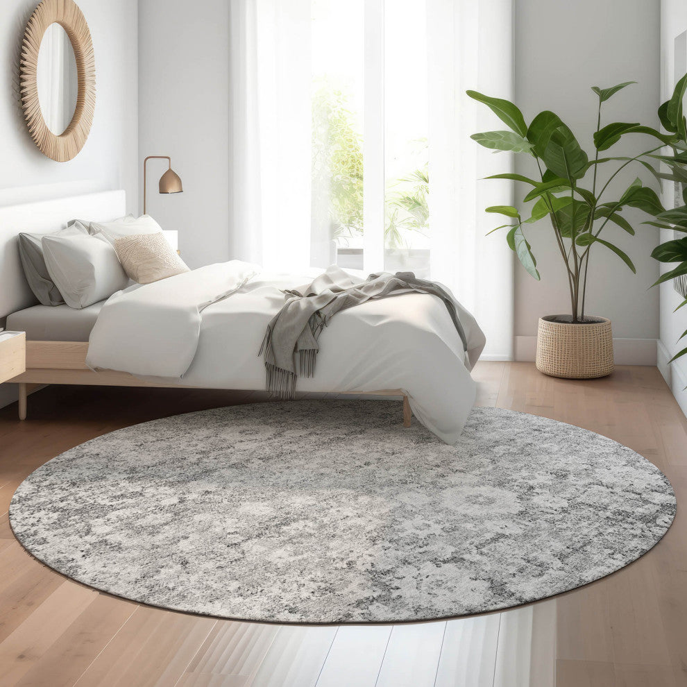 Premium Machine Washable Mayfield AMF651 Silver 8' x 8' Round Rug