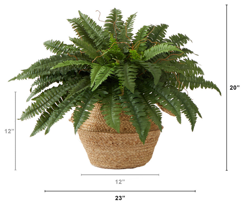 23in. Artificial Boston Fern Plant with Handmade Jute & Cotton Basket DIY KIT