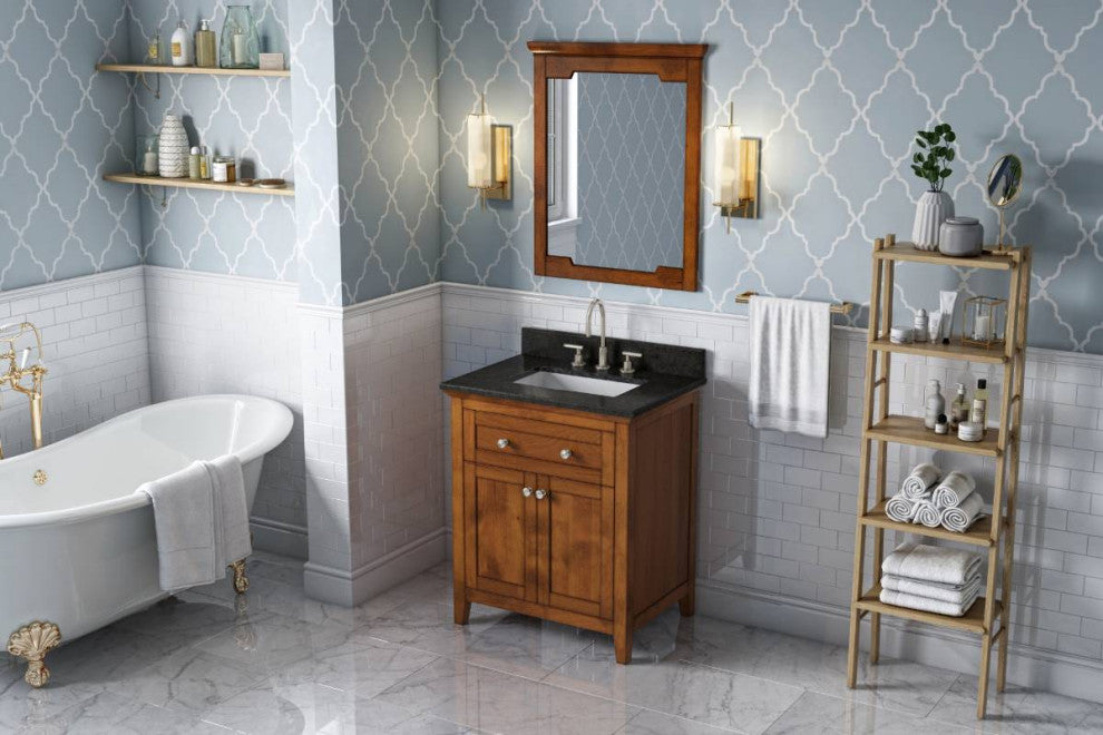 Chatham Traditional 30" Chocolate Single Sink Vanity, Black Granite Vanity Top