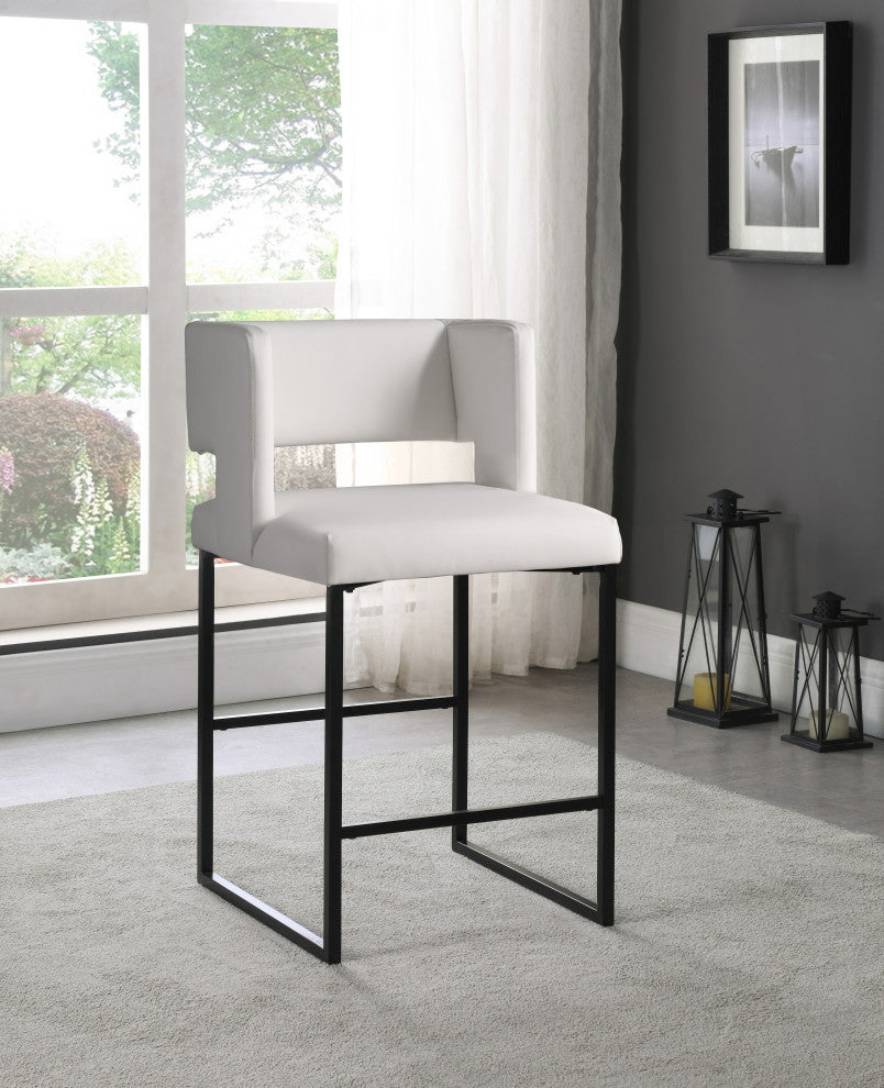 Caleb Upholstered Counter Stool, Set of 2, White, Vegan Leather, Matte Black