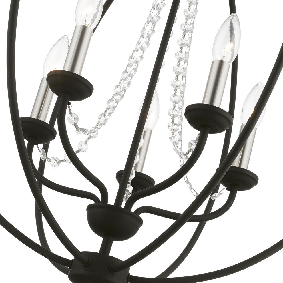 Arabella 5 Light Black With Brushed Nickel Finish Candles Globe Chandelier