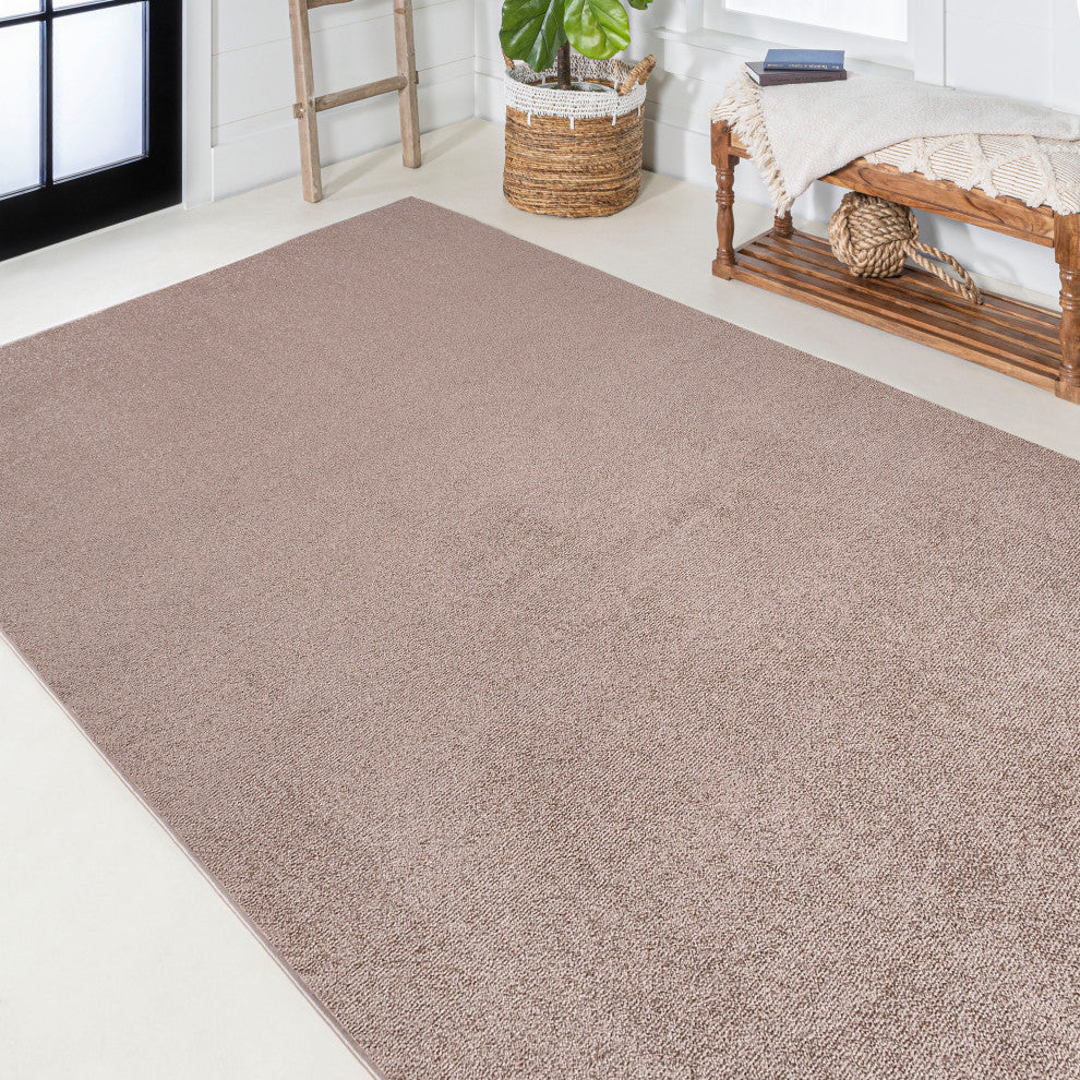 Haze Solid Low-Pile Runner Rug, Brown, 9 X 12