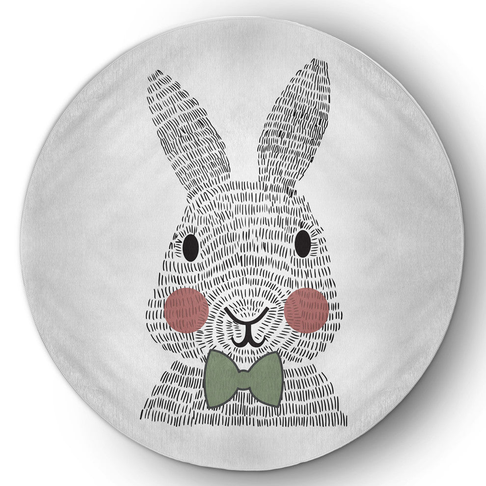 Bow-tie Bunny Easter Chenille Rug, Laurel Tree Green, 5' Round