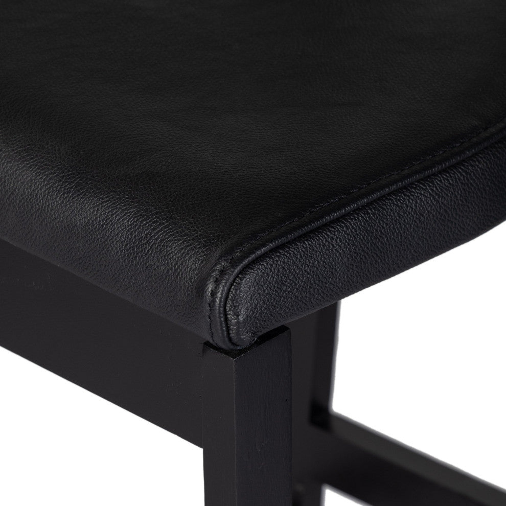 Tex Stool Black Rosa Morada, Black Leather, Counter