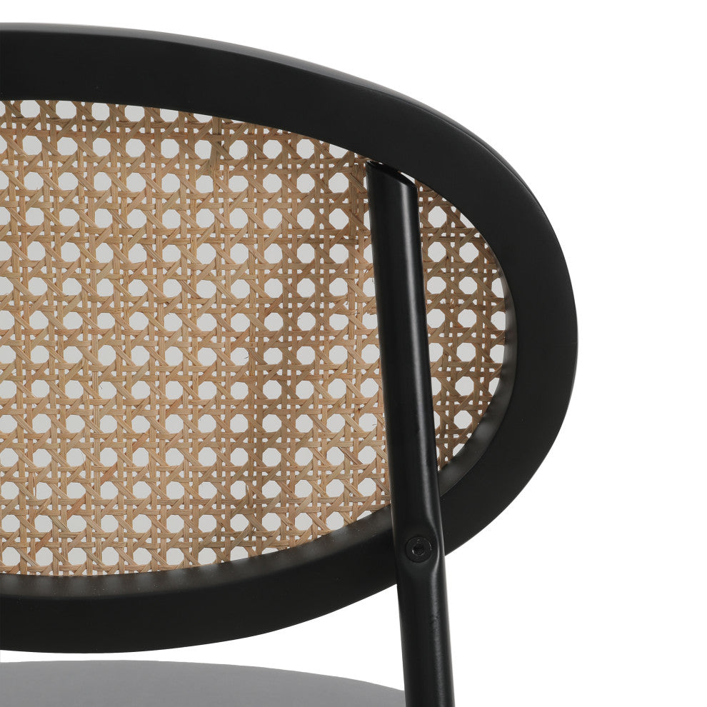 LeisureMod Euston Wicker Bar Stool With Black Steel Frame and Footrest, Gray
