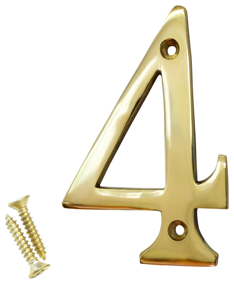 RCH Hardware Brass Modern Curvy House Number, 4-Inch, Various Finishes, Polished