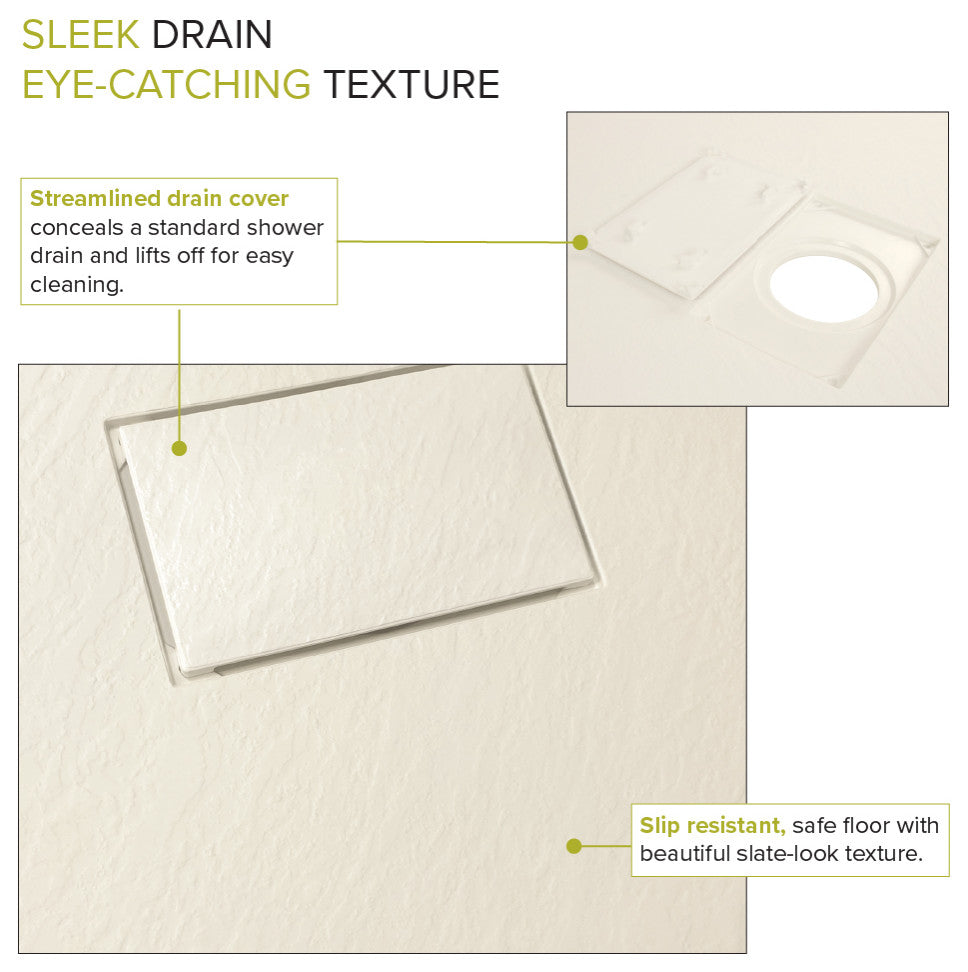 Transolid 63-in L x 35.5-in W Zero Threshold Center Drain Shower Base, Cameo