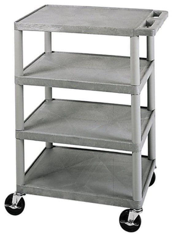 Luxor Four Flat Shelf Gray Utility Cart
