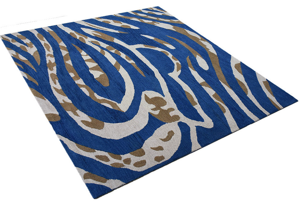HAND TUFTED WOOL ECO-FRIENDLY AREA RUGS - Square,Blue,Contemporary