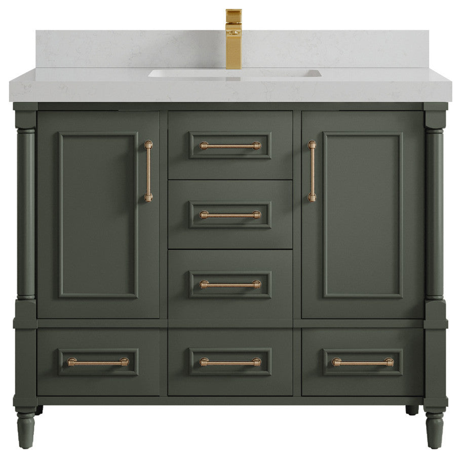 Aberdeen 42 Single Sink Bath Vanity in Pewter Green 2" Carrara Quartz