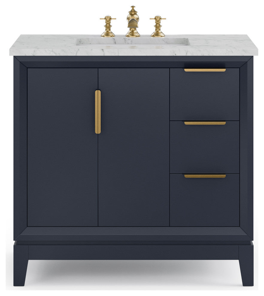 Elizabeth 36" Single Sink Carrara White Marble Vanity, Monarch Blue
