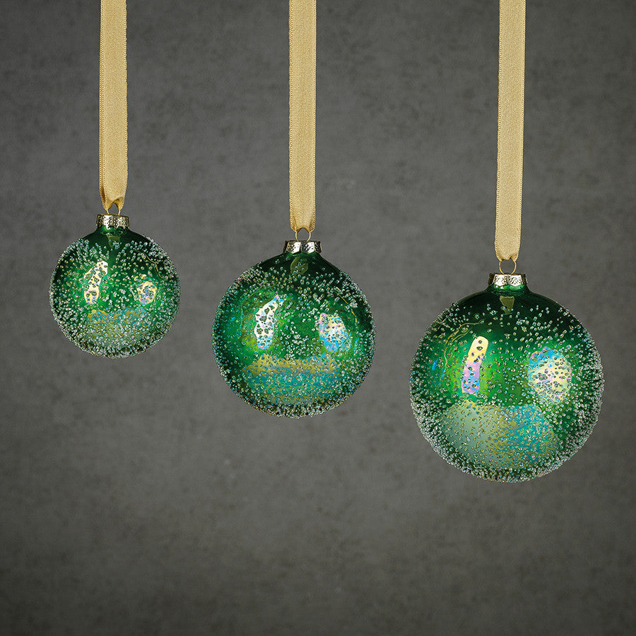 Sugared Shiny Green Glass Ornaments, Set of 6, 4"