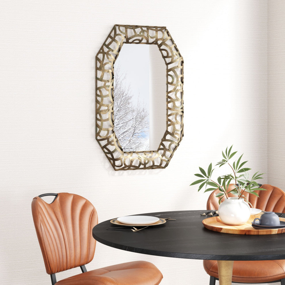 Frame Wall Mirror, Glass, Steel Metal, Antique Gold, Bedroom Living