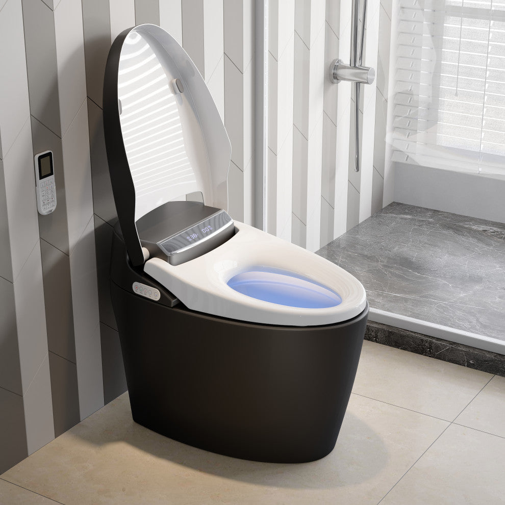 Modern Smart One-Piece 1.28 GPF Floor Mount Automatic Toilet & Bidet with Seat, Black, Automatic