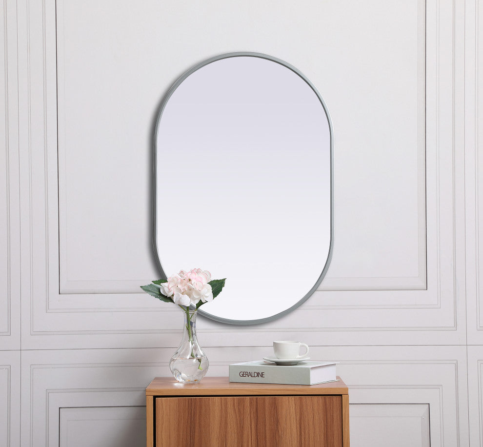 Metal Frame Oval Mirror 20X30 Inch, Silver