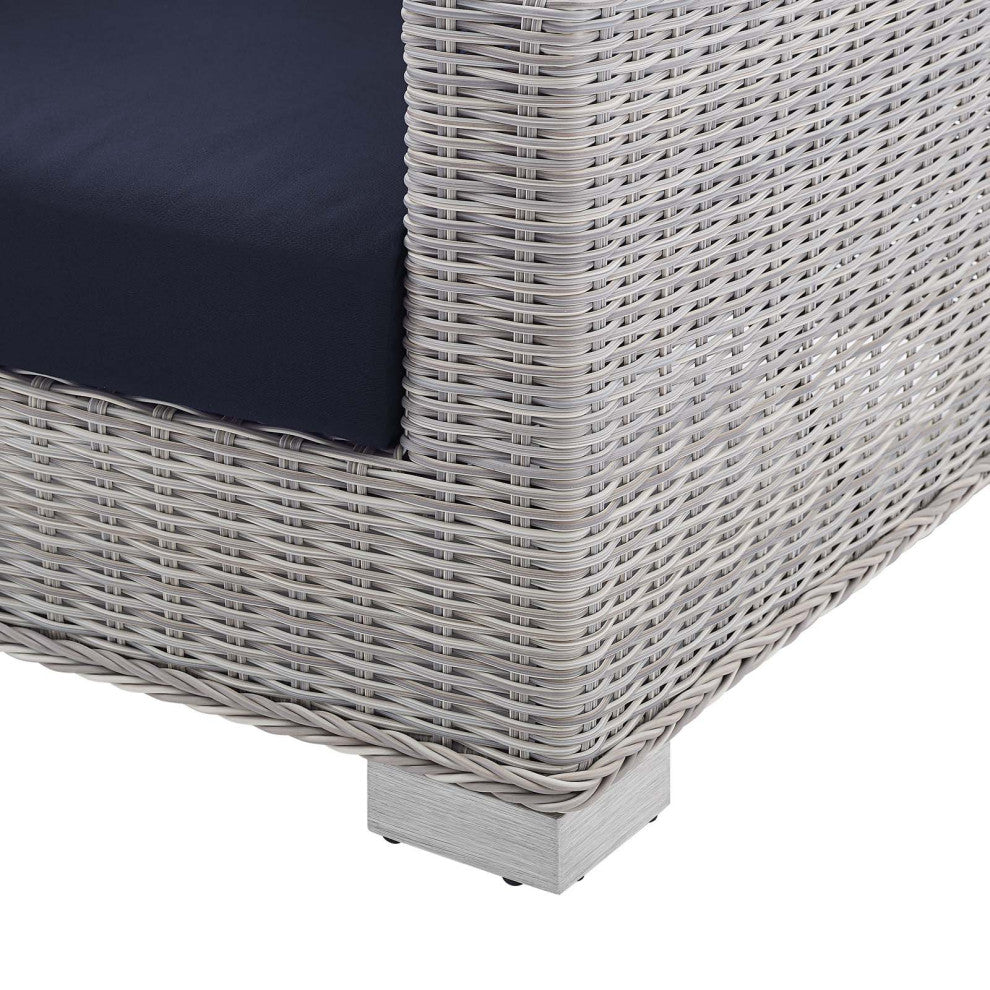 Lounge Loveseat Sofa, Sunbrella, Rattan, Wicker, Gray Blue Navy, Outdoor