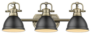 Duncan 3 Light Bath Vanity, Aged Brass With A Matte Black Shade