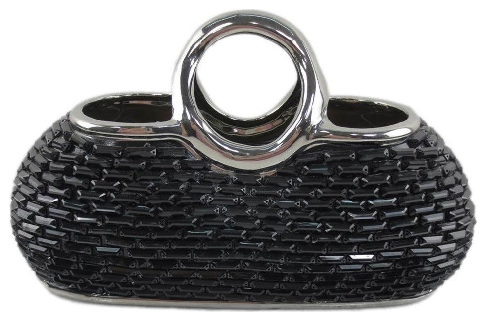 Purse Decorative Ceramic and Glass Flower Vase, 12.5"x5.5"x7.5"