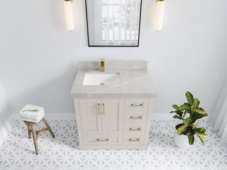 Boston 36" Left Offset Bath Vanity in Fine Grain 2" Pearl Gray