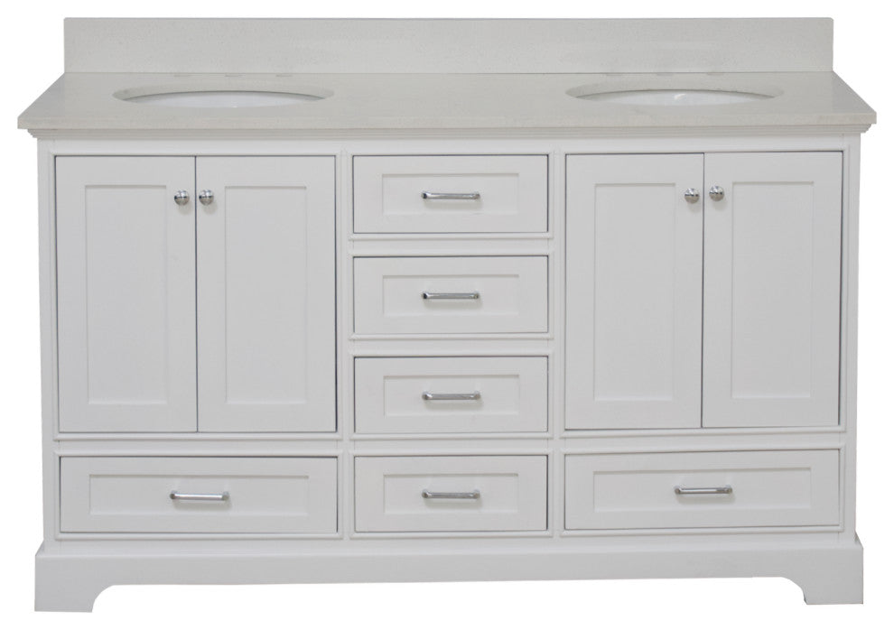 Harper 60" Bathroom Vanity, White, Quartz, Double