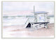 Beach Coast Ocean Shack Pink Watercolor Painting, 10"x15"