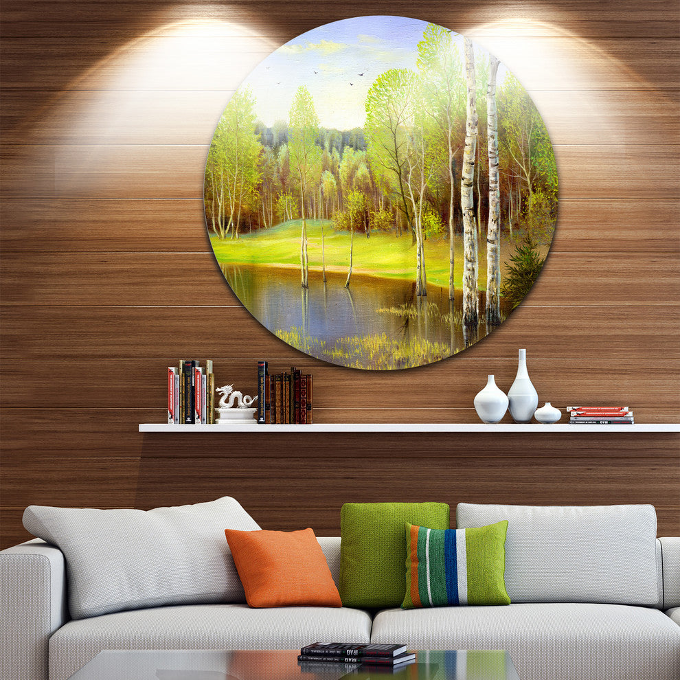 Light Green Autumn, Landscape Disc Metal Wall Art, 36"